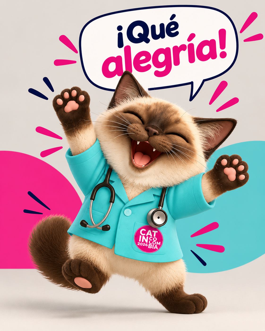 Gato con bata: ¡Qué alegría!